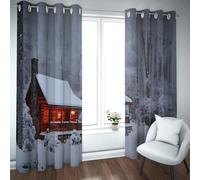 Rustic Winter Cabin Landscape Blackout Curtains for Living Room Decorative Snowy Pine Forest Window Drapes Grommet Top Thermal Insulated 2 Panels (each W54xL90in)