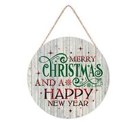Rustic Winter Christmas Wooden Plaques Hanging Sign Front Door Decor , Merry Christmas And A Happy New Year Wood Sign Wall Decoration Round 30 X 30 CM