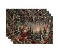 Rustic Winter Deer Woodland Scene Holiday Placemats Set of 4
