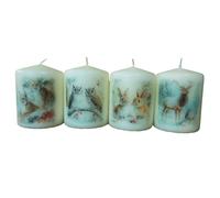 Rustic Winter Wildlife Candle Set 4 Pack Unscented Decorative Pillar Candles with Wolves Owls Deer Foxes Rabbit Lynx Cozy Home Decor Holidays Cabin Farmhouse Woodland-Themed Spaces (Set with Rabbit)