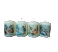 Rustic Winter Wildlife Candle Set 4 Pack Unscented Decorative Pillar Candles with Wolves Owls Deer Foxes Rabbit Lynx Cozy Home Decor Holidays Cabin Farmhouse Woodland-Themed Spaces (Set with Fox)