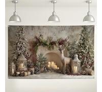 Rustic Winter Wonderland Backdrop, Cozy Holiday Scene Decorations, Snowy Forest Picture Background for Christmas Parties and Photo Booths 71x43 Inch