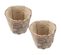 Rustic Wood Flower Pots 2Pcs Birch Bark Planters, Round Vintage Floral Holders for Indoor Succulents and Herb Gardening, Natural Bark Containers for Home and Office