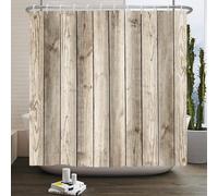 Rustic Wood Grain 3D Shower Curtain 200 x 220 cm, Anti-Mould Washable Quick-Drying Wood Plank Bathroom Curtain with 12 Hooks, Modern Wet Room Decor A.997