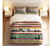 Rustic Wood Grain Camper Camping Duvet Cover Set, 3pcs Bedding, Heart Truck & Pine Trees Design, Perfect for Bedroom (01,Single + 80 x 80cm x2)