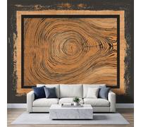 Rustic Wood Grain Style Wall Mural 150x105cm, Tree Rings Earth Tones Poster Mural, HD 3D Print Non-Woven Photo Wallpaper, Modern Living Room Bedroom TV Backdrop Wall Decoration