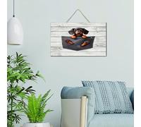 Rustic Wood Home Sign Dog Peeking From Pocket Dachshund Custom Wood Plaque Sign Quote Painted Gift for Dog Mom Wall Decor Signs for Laundry Porch 6x10 Inch