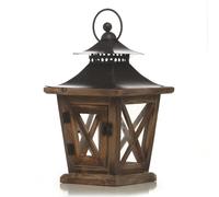 Rustic Wood Lantern Candle Tealight Holder with Metal Roof Candelabra Decoration Handle Candle Lantern for Garden Party Dinning Table Fireplace Camping, 20x20x40CM