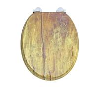 Rustic Wood MDF Soft Close Toilet Seat, Wood Effect, Oval Shape, Bottom Fixing, 435mm