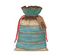 Rustic Wood Plank Print Festive Christmas Bag Drawstring Gift Reusable Sack For Holiday Presents Xmas