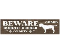 Rustic Wood Plaque Sign Border Terrier Plaque Decorative Cute Dog Hanging White Font Wood Grain Pattern Wall Art Decorations for Farmhouse Home Kitchen Nursery Bedroom Living Room 4x16 Inch