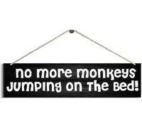 Rustic Wood Plaque Sign Hanging Door Sign No More Monkeys Jumping On The Bed Wood Sign Hanging Vintage Home Decor Wooden Farmhouse Wall Decor For Living Room Decor 4x16 Inch