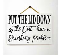 Rustic Wood Sign 8x12 Inch Wooden Wall Art Decor,Put The Lid Down The Cat Has A Drinking Problem Sign Bathroom Wall Shelf Decor Close Commode Lid