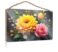 Rustic Wood Sign Floral Symphony: A Bouquet of Yellow and Pink Wooden Sign Funny Bathroom Art Wood Pantry Signs for Kitchen(23X35CM)