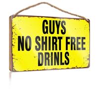 Rustic Wood Sign Guys, No Shirt, Free Drinks Wooden Sign Porch Decorations Outdoor Wood Welcome Sign(15X28CM)