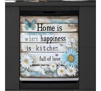 Rustic Wood Sign Happiness Home Dishwasher Magnet Cover Sticker for Kitchen Appliance Decor,Reusable Magnetic Refrigerator Covers Fridge Panel Decal