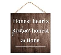 Rustic Wood Sign Honest Hearts Produce Honest Actions. 12x12 Inch Wall Hanging Decorative Quotes Sign, Inspirational Wall Art Wooden Plaque, Made in USA