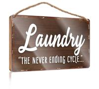 Rustic Wood Sign Laundry: The Never-Ending Cycle Wooden Sign Porch Decorations Outdoor Wood Welcome Sign(15X28CM)