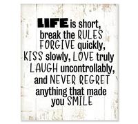 Rustic Wood Sign Life Is Short,break The Rules Forgive Quickly,kiss Slowly,love Truly Hanging Wooden Plaque Farmhouse Wall Art Decor, Funny Quotes Sign Housewarming Gift 10x12in