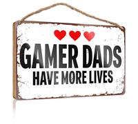 Rustic Wood Sign Love Gamer Dads: More Lives Aboard Wooden Sign Funny Bathroom Art Wood Pantry Signs for Kitchen(15X28CM)