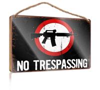 Rustic Wood Sign No Trespassing Sign With Gun Symbol Wooden Porch Decorations Outdoor Wood Welcome Sign(20X30CM)