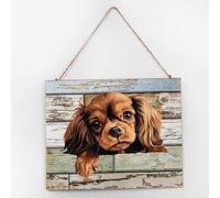 Rustic Wood Sign Plaque English Toy Spaniel Primitive Decor for Front Door Colorful Animal Pictures Wood Signs Custom Wall Decor Sign for Bedroom 10x12 Inch
