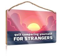 Rustic Wood Sign Stop Comparing Yourself To Strangers Wooden Sign Funny Bathroom Art Wood Pantry Signs For Kitchen(23X35CM)