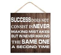 Rustic Wood Sign Success Does Not Consist in Never Making Mistakes But in Never Making The Same One A Second Time 12x12 Inch Wall Hanging Decorative Quotes Sign, Inspirational Wall Art Wooden Plaque,