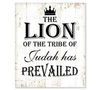 Rustic Wood Sign The Lion of The Tribe of Judah has Prevailed Hanging Wooden Plaque Farmhouse Wall Art Decor, Funny Quotes Sign Housewarming Gift 10x12in