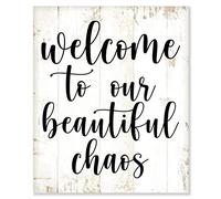 Rustic Wood Sign Welcome to Our Beautiful Chaos Retro Hanging Wooden Plaque Farmhouse Wall Art Decor, Funny Quotes Sign Housewarming Gift 10x12in, Vertical Indoor/Outdoor Decorations