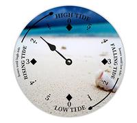 Rustic Wood Tide Clock Beach Ocean Wave Seaside Coast Scenery Tidal Clock Moon Clock Silent Non-Ticking Battery Operated Wooden Wall Clock for Living Room Bedroom Cottage Beach Home Decor 10"
