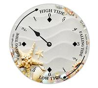 Rustic Wood Tide Clock Beach Seascape Starfish And Conch Tidal Clock Moon Clock Silent Non-Ticking Battery Operated Wooden Wall Clock for Living Room Bedroom Cottage Beach Boat Home Decor 10 Inch