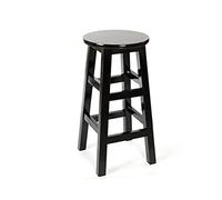 Rustic Wooden Bar Stools with Footrest Round High Chair for Kitchen 80cm Seat Height Black Finish Perfect for Dining Room & Pub - 55cm Size