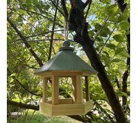 Rustic wooden bird feeder - Attractive shelter for hummingbirds and parrots - Secure storage of birdseed for outdoor garden decoration - Durable hangi
