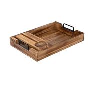 Rustic Wooden Breakfast Tray with Wine Glass Holder Serving Platter for Tea Coffee & Snacks Perfect for Nightstands or Dining Tables (Moo 2)