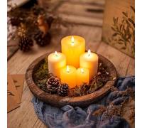 Rustic Wooden Candle Holder Tray, Round Decorative Candle Tray Plate Farmhouse Table Centerpiece Rustic Wood Tealight Pillar Trays for Christmas Wedding Halloween Home Decor (M(20cm diameter))