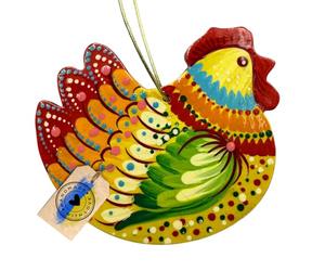Rustic Wooden Chicken Christmas Ornament - Handcrafted & Hand Painted with Filigree Ukrainian Patterns - Easter & Holiday Farmhouse Decoration, 11 × 8.5 × 0.5 cm - 4,3 x 3,15 x 0,2 inch