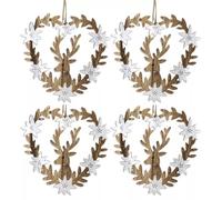 Rustic Wooden Christmas Tree Ornaments Shabby Chic Holiday Decorations with Reindeer, Snowflake & Star Designs Natural Wood Pendants (4 X 14cm Reindeer Wreath)