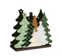 Rustic Wooden Christmas Tree Table Decor Pine Centerpiece(MZ1284) | Farmhouse mantle shelf accent with star snowflake cutouts solid wood holiday ornament piece