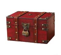 Rustic Wooden Desktop Storage Box with Lock for Keys and Treasures Perfect Organization for Home or Workspace (Red B)
