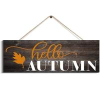 Rustic Wooden Door Hanging Wall Art Sign Hello Autumn Fall Sign Autumn Leaves Design Welcome Fall Home Decor Rustic Signs Motivational Wood Home Sign_4x16inch