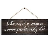 Rustic Wooden Door Hanging Wall Art Sign The Secret To Having It All Is Knowing You Already Do Hanging Gift For Home Coffee House Bar Decor_4x16inch