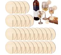 Rustic Wooden Drink Charms - 40pcs Round Cup ID, Blank Party Marker | Christmas Wine Emblem, Champagne Glass, Cup Name Tag, Guest Disc