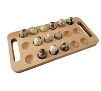 Rustic Wooden Egg Holder Tray with Handles for Easy Carrying 18 Quail Eggs for Serving Small Round Snacks and as a Chopping Board Usable in Refrigerator Made Pure Beech Wood Easy to Clean