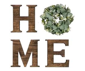 Rustic Wooden Family Wall Sign - Wood Home Sign For Wall Decor - Large Letters With Wreath, Farmhouse Walls Home Signs With Artificial Eucalyptus Wreath For Living Room, New House Decor