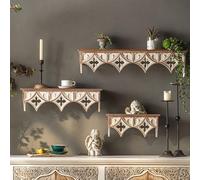 Rustic Wooden Floating Shelves Wall Organizer for Kitchen and Home Decor Vintage Wood Scroll Distressed Wall Hanging Bookshelf (Three sizes)