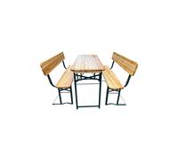 Rustic Wooden Folding Benches & Table Set - Fir Wood Outdoor Patio Furniture - Vintage Green & Brown 4-Seater The hot sale Natural One Size
