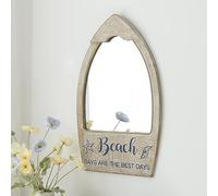 Rustic Wooden Frame Beach Hut Wall Mirror Decorative Wooden Wall Mirror for Bathroom Living Room Beach Theme Bathroom Decoration Whitewashed 15 x 24 Inch