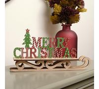 Rustic Wooden Green & Red Merry Christmas Sleigh Sign