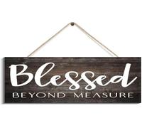 Rustic Wooden Hanging Sign Wood Plaque Blessed Beyond Measure Sign Blessed Sign Blessed Wall Decor Decorative Wall Art, Home Office Party Decor_4x16inch